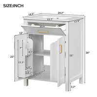 VanityFus 24.2-in Bathroom Vanity White Single Sink Combo with Ceramic Top 2 Soft-Close Doors 1 drawer