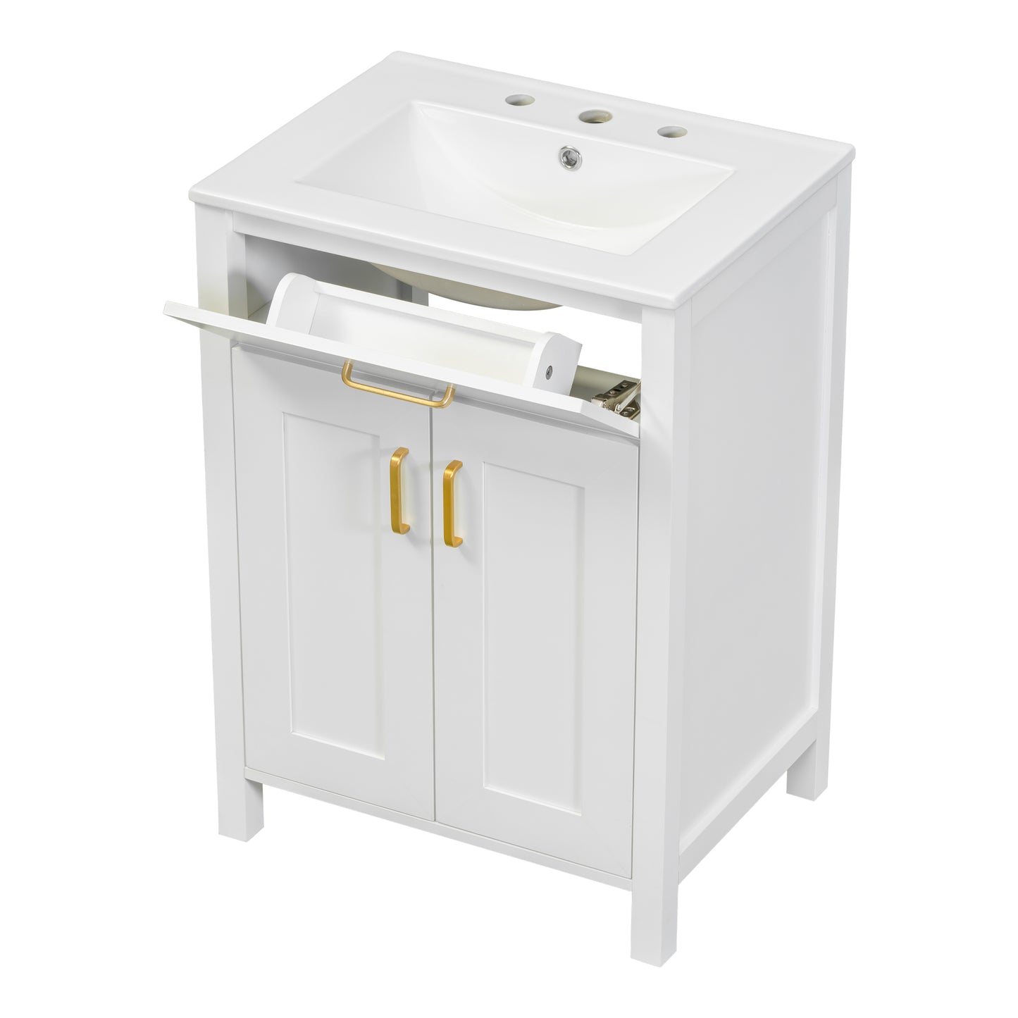 VanityFus 24.2-in Bathroom Vanity White Single Sink Combo with Ceramic Top 2 Soft-Close Doors 1 drawer