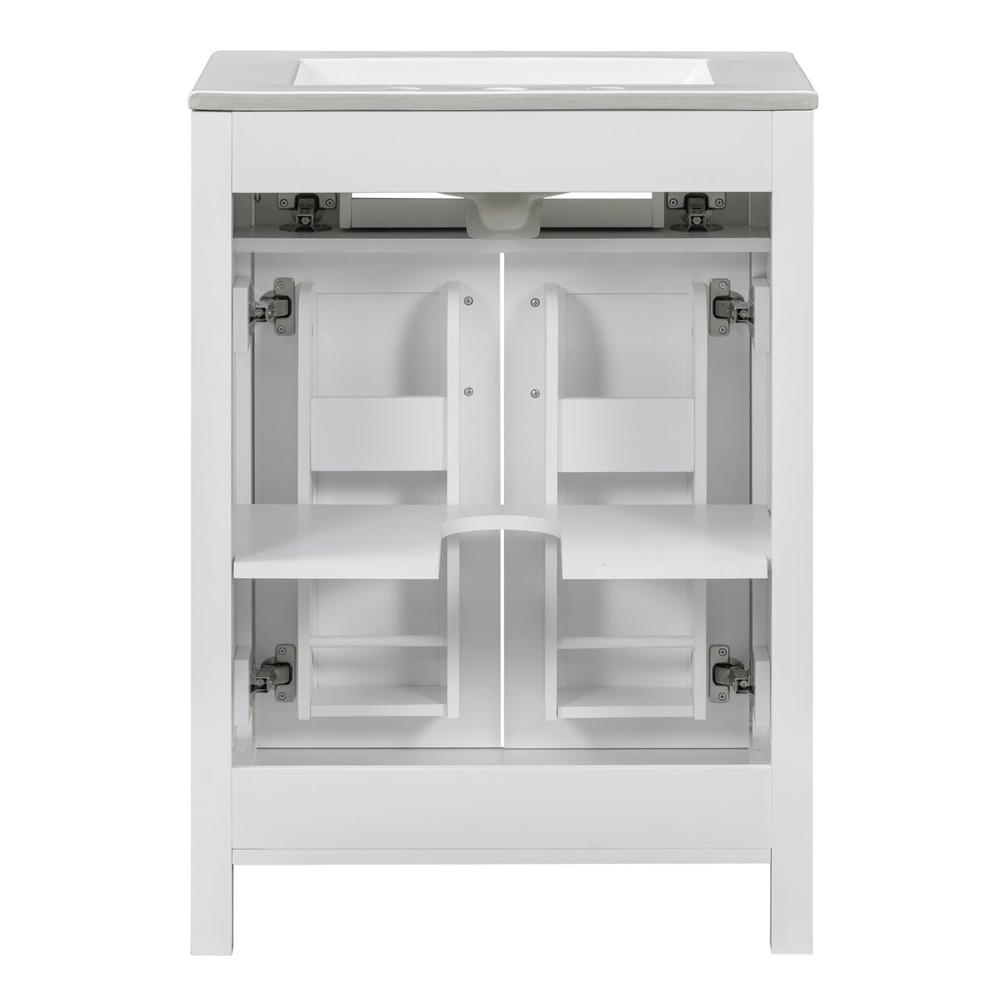 VanityFus 24.2-in Bathroom Vanity White Single Sink Combo with Ceramic Top 2 Soft-Close Doors 1 drawer