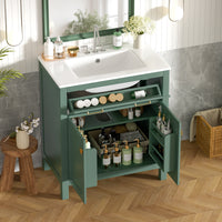 VanityFus 30-in Bathroom Green Vanity Single Sink Combo with Ceramic White Top 2 Soft-Close Doors 1 drawer