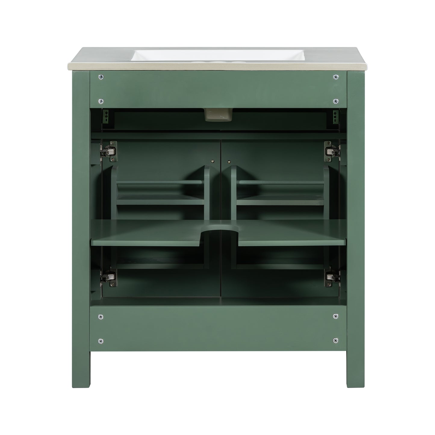 VanityFus 30-in Bathroom Green Vanity Single Sink Combo with Ceramic White Top 2 Soft-Close Doors 1 drawer
