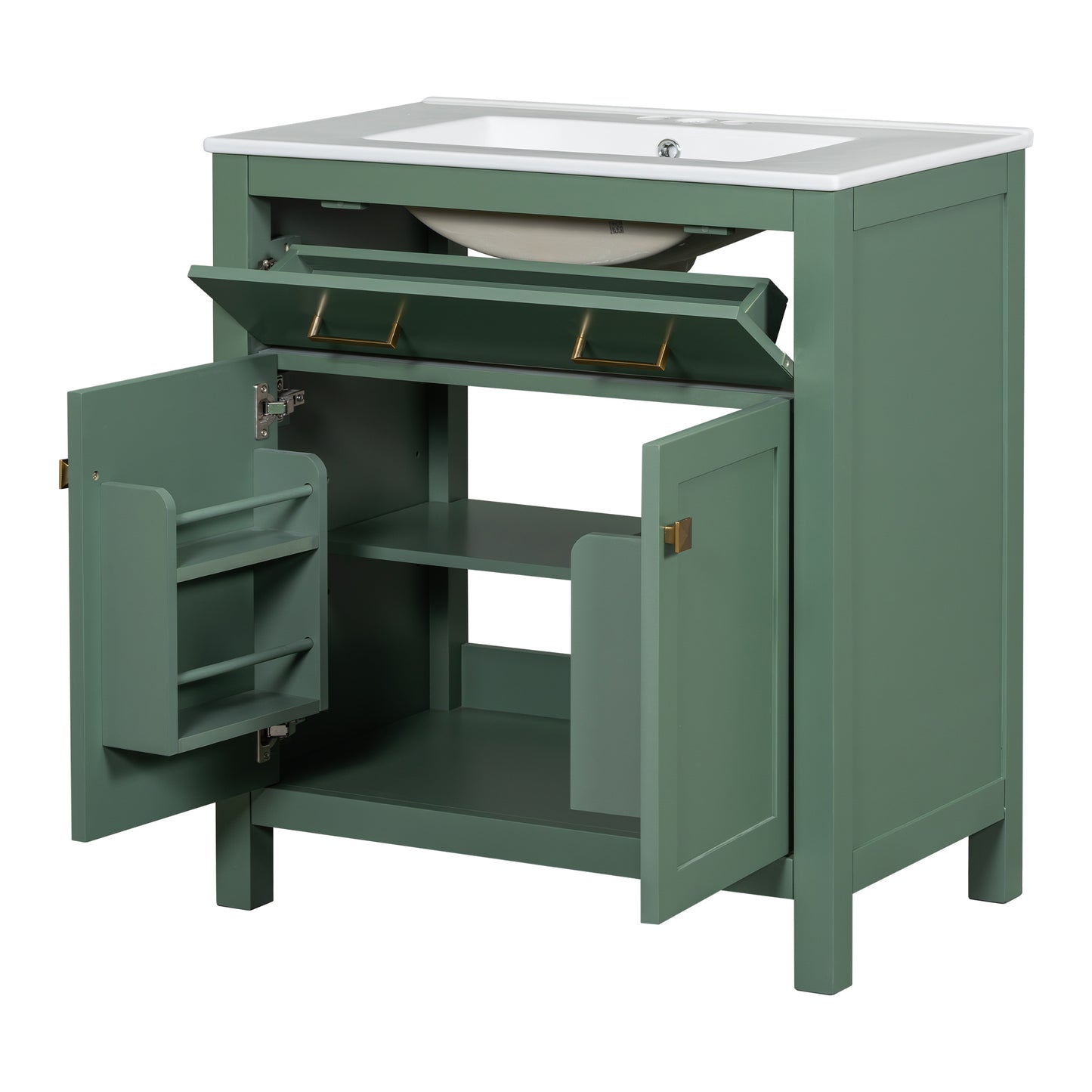 VanityFus 30-in Bathroom Green Vanity Single Sink Combo with Ceramic White Top 2 Soft-Close Doors 1 drawer