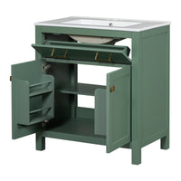 VanityFus 30-in Bathroom Green Vanity Single Sink Combo with Ceramic White Top 2 Soft-Close Doors 1 drawer