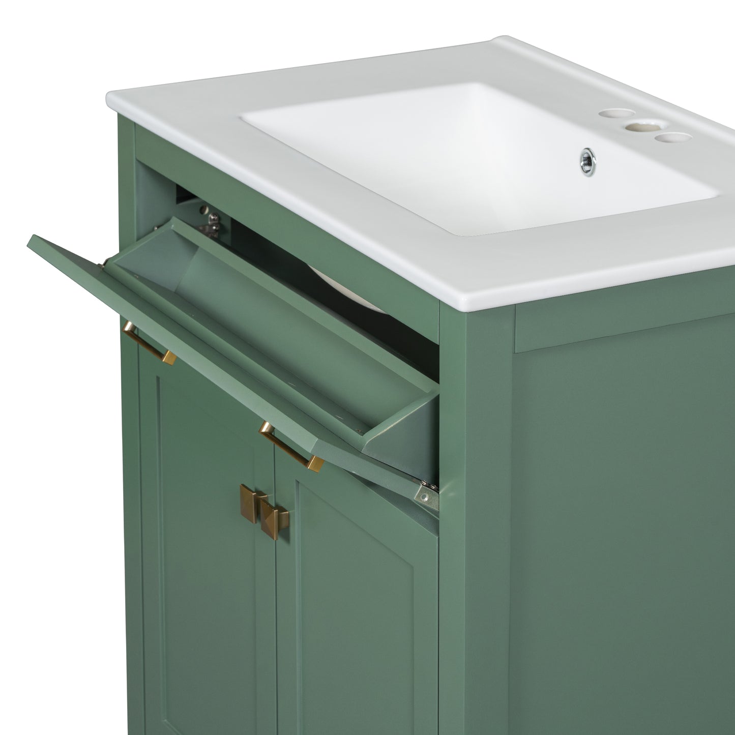 VanityFus 30-in Bathroom Green Vanity Single Sink Combo with Ceramic White Top 2 Soft-Close Doors 1 drawer