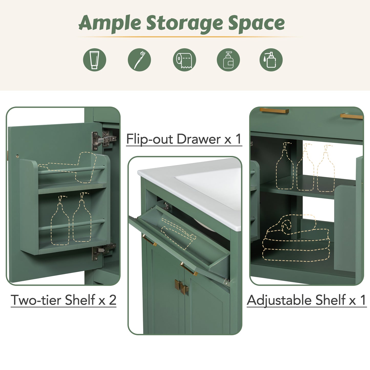 VanityFus 30-in Bathroom Green Vanity Single Sink Combo with Ceramic White Top 2 Soft-Close Doors 1 drawer