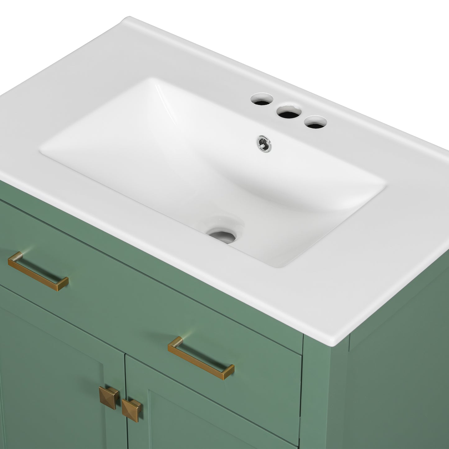 VanityFus 30-in Bathroom Green Vanity Single Sink Combo with Ceramic White Top 2 Soft-Close Doors 1 drawer