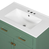VanityFus 30-in Bathroom Green Vanity Single Sink Combo with Ceramic White Top 2 Soft-Close Doors 1 drawer