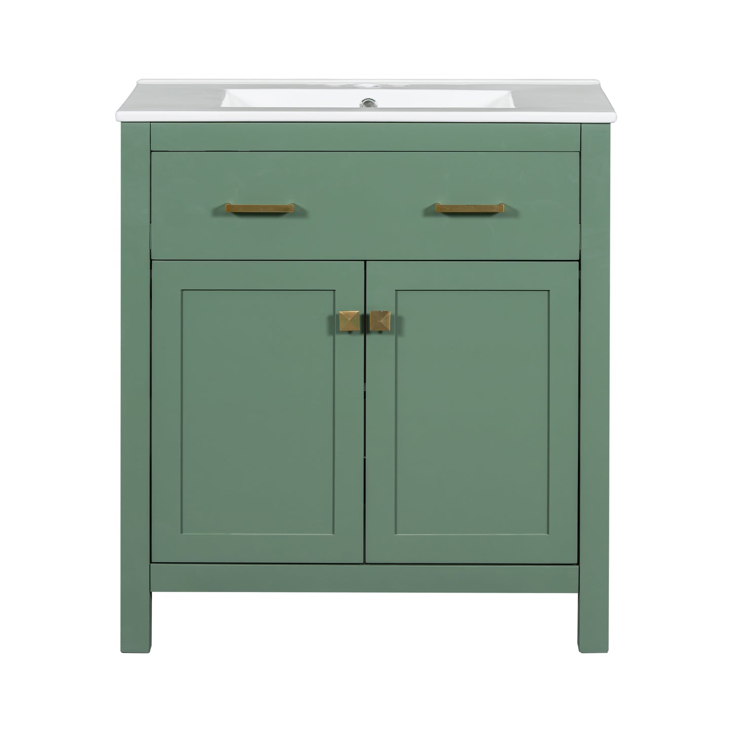 VanityFus 30-in Bathroom Green Vanity Single Sink Combo with Ceramic White Top 2 Soft-Close Doors 1 drawer