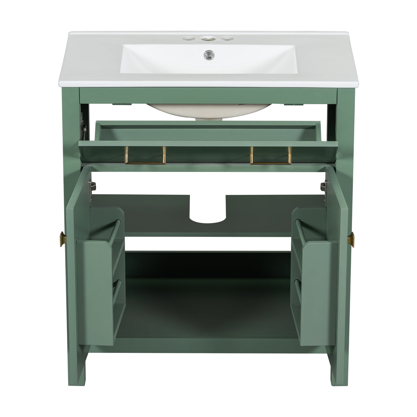 VanityFus 30-in Bathroom Green Vanity Single Sink Combo with Ceramic White Top 2 Soft-Close Doors 1 drawer