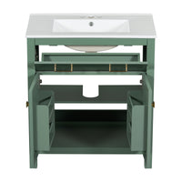 VanityFus 30-in Bathroom Green Vanity Single Sink Combo with Ceramic White Top 2 Soft-Close Doors 1 drawer