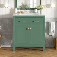 VanityFus 30-in Bathroom Green Vanity Single Sink Combo with Ceramic White Top 2 Soft-Close Doors 1 drawer