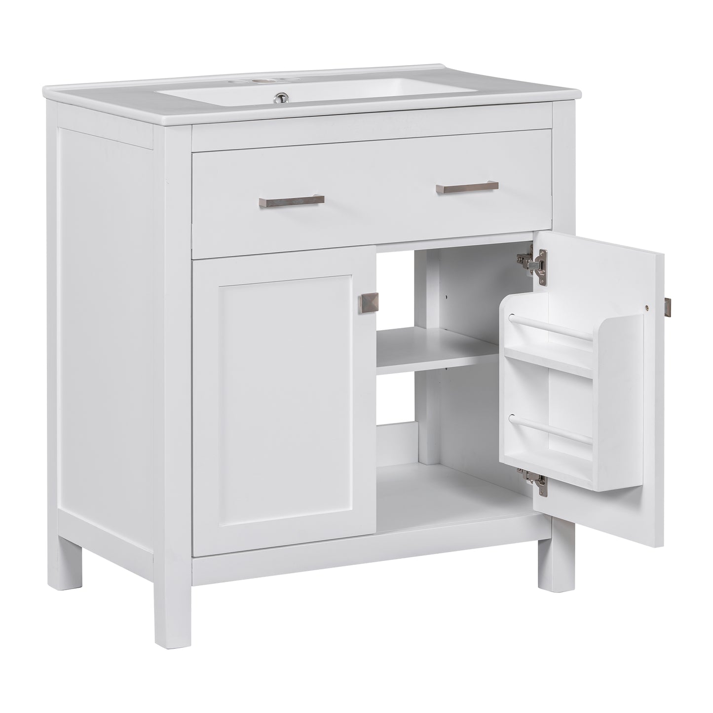 VanityFus 30-in Bathroom Vanity Single Sink Combo with Ceramic White Top 2 Soft-Close Doors 1 drawer