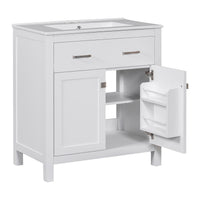 VanityFus 30-in Bathroom Vanity Single Sink Combo with Ceramic White Top 2 Soft-Close Doors 1 drawer