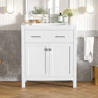 VanityFus 30-in Bathroom Vanity Single Sink Combo with Ceramic White Top 2 Soft-Close Doors 1 drawer