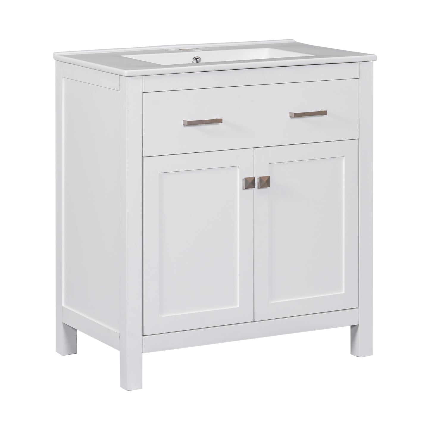 VanityFus 30-in Bathroom Vanity Single Sink Combo with Ceramic White Top 2 Soft-Close Doors 1 drawer