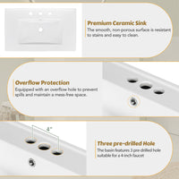 VanityFus 30-in Bathroom Vanity Single Sink Combo with Ceramic White Top 2 Soft-Close Doors 1 drawer
