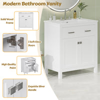 VanityFus 30-in Bathroom Vanity Single Sink Combo with Ceramic White Top 2 Soft-Close Doors 1 drawer