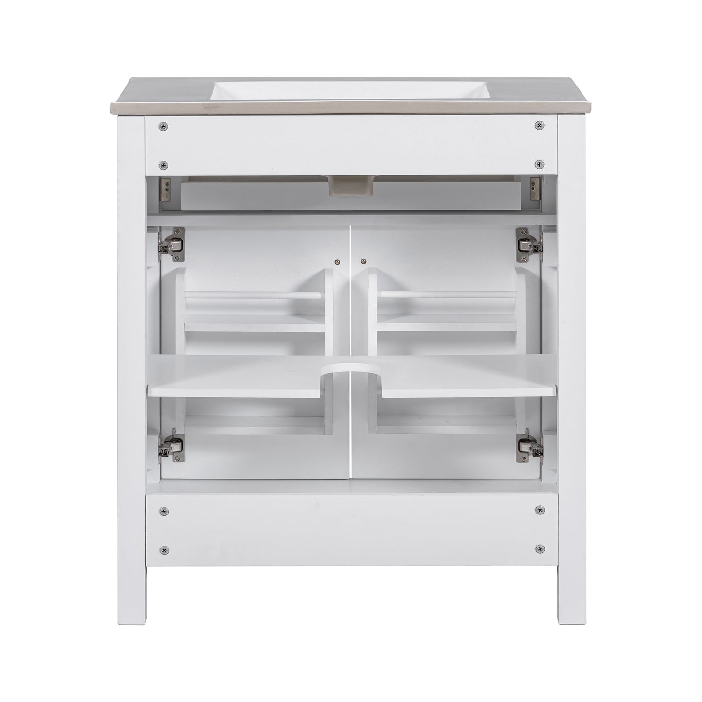 VanityFus 30-in Bathroom Vanity Single Sink Combo with Ceramic White Top 2 Soft-Close Doors 1 drawer