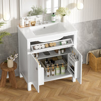 VanityFus 30-in Bathroom Vanity Single Sink Combo with Ceramic White Top 2 Soft-Close Doors 1 drawer