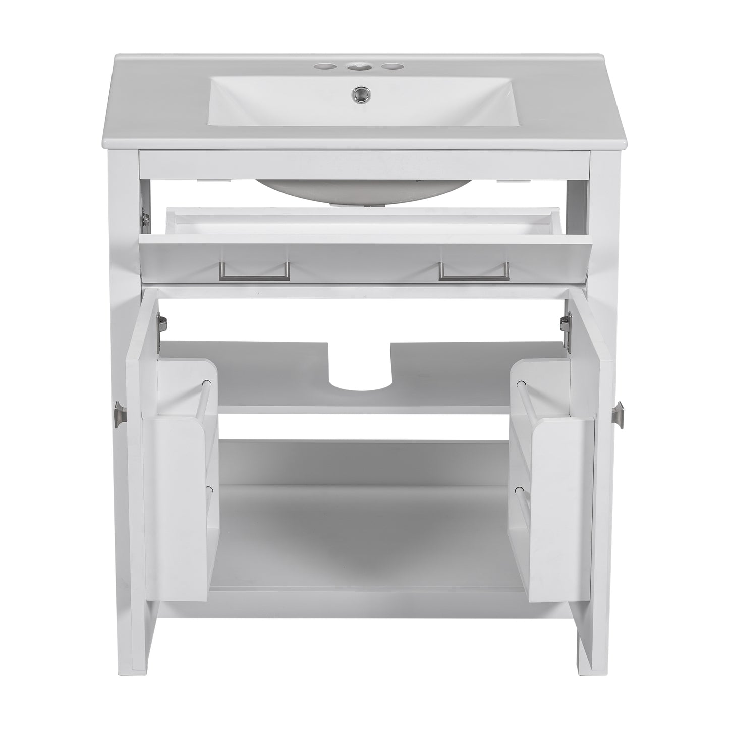 VanityFus 30-in Bathroom Vanity Single Sink Combo with Ceramic White Top 2 Soft-Close Doors 1 drawer