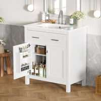 VanityFus 30-in Bathroom Vanity Single Sink Combo with Ceramic White Top 2 Soft-Close Doors 1 drawer