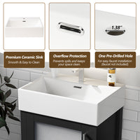 VanityFus 20.28-in Single Sink Combo Bathroom Vanity Black With White Ceramic Top 1 Soft-Close Doors 1 drawer