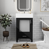 VanityFus 20.28-in Single Sink Combo Bathroom Vanity Black With White Ceramic Top 1 Soft-Close Doors 1 drawer