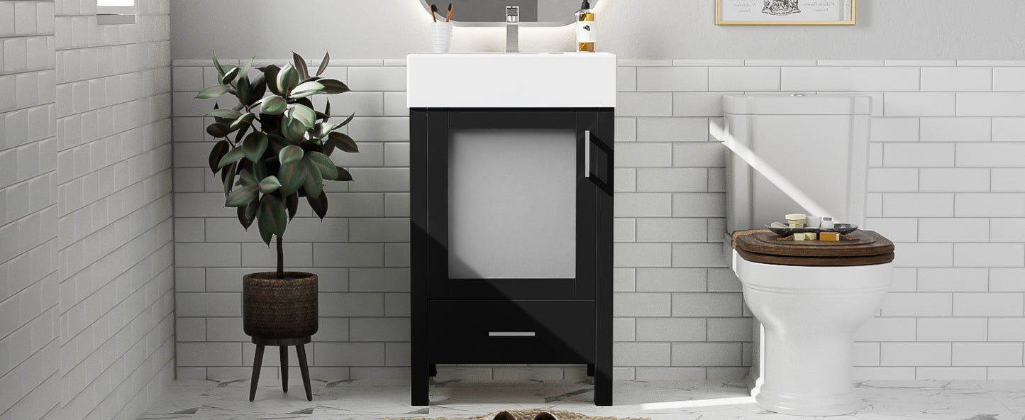 VanityFus 20.28-in Single Sink Combo Bathroom Vanity Black With White Ceramic Top 1 Soft-Close Doors 1 drawer