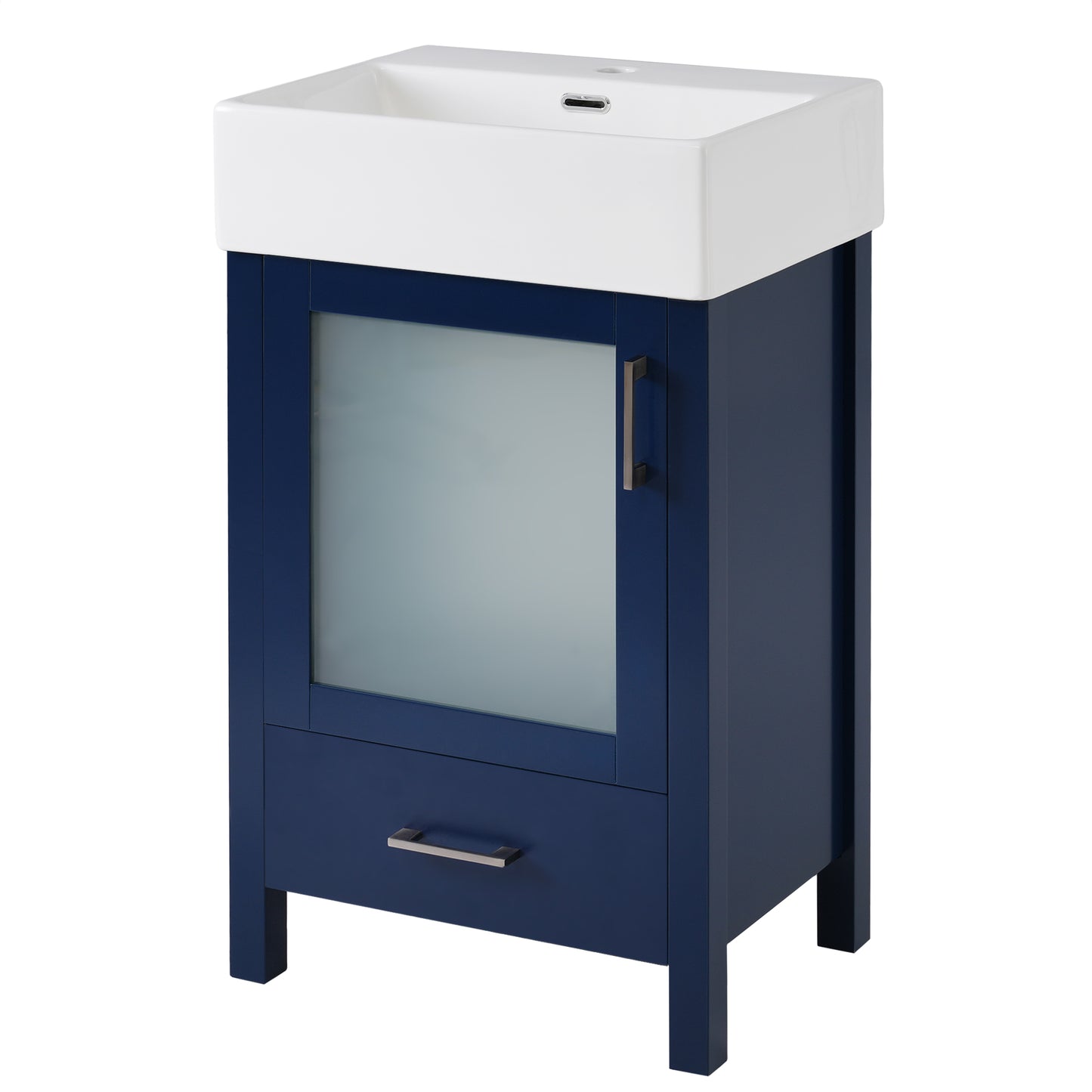 VanityFus 20.28-in Single Sink Combo Bathroom Vanity Blue With White Ceramic Top 1 Soft-Close Doors 1 drawer