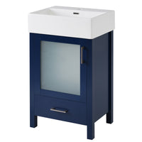 VanityFus 20.28-in Single Sink Combo Bathroom Vanity Blue With White Ceramic Top 1 Soft-Close Doors 1 drawer