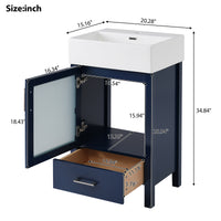 VanityFus 20.28-in Single Sink Combo Bathroom Vanity Blue With White Ceramic Top 1 Soft-Close Doors 1 drawer