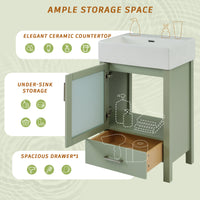 VanityFus 20.28-in Single Sink Combo Bathroom Vanity Green With White Ceramic Top 1 Soft-Close Doors 1 drawer