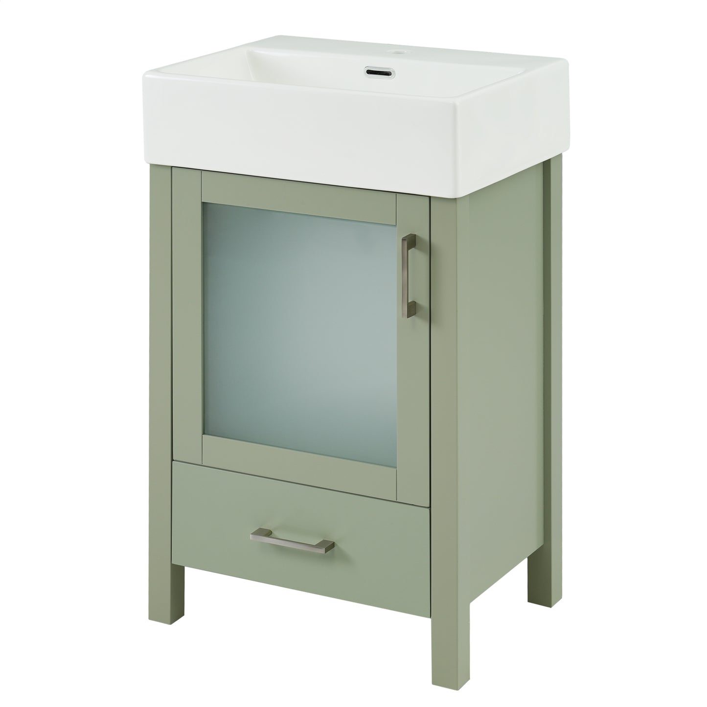 VanityFus 20.28-in Single Sink Combo Bathroom Vanity Green With White Ceramic Top 1 Soft-Close Doors 1 drawer