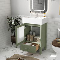 VanityFus 20.28-in Single Sink Combo Bathroom Vanity Green With White Ceramic Top 1 Soft-Close Doors 1 drawer
