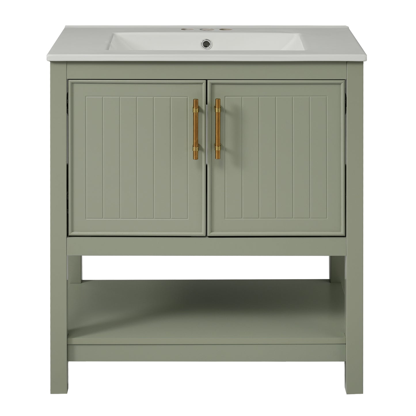 VanityFus 30-in Single Sink Combo Bathroom Vanity Green With White Ceramic Top 2 Soft-Close Doors