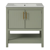 VanityFus 30-in Single Sink Combo Bathroom Vanity Green With White Ceramic Top 2 Soft-Close Doors