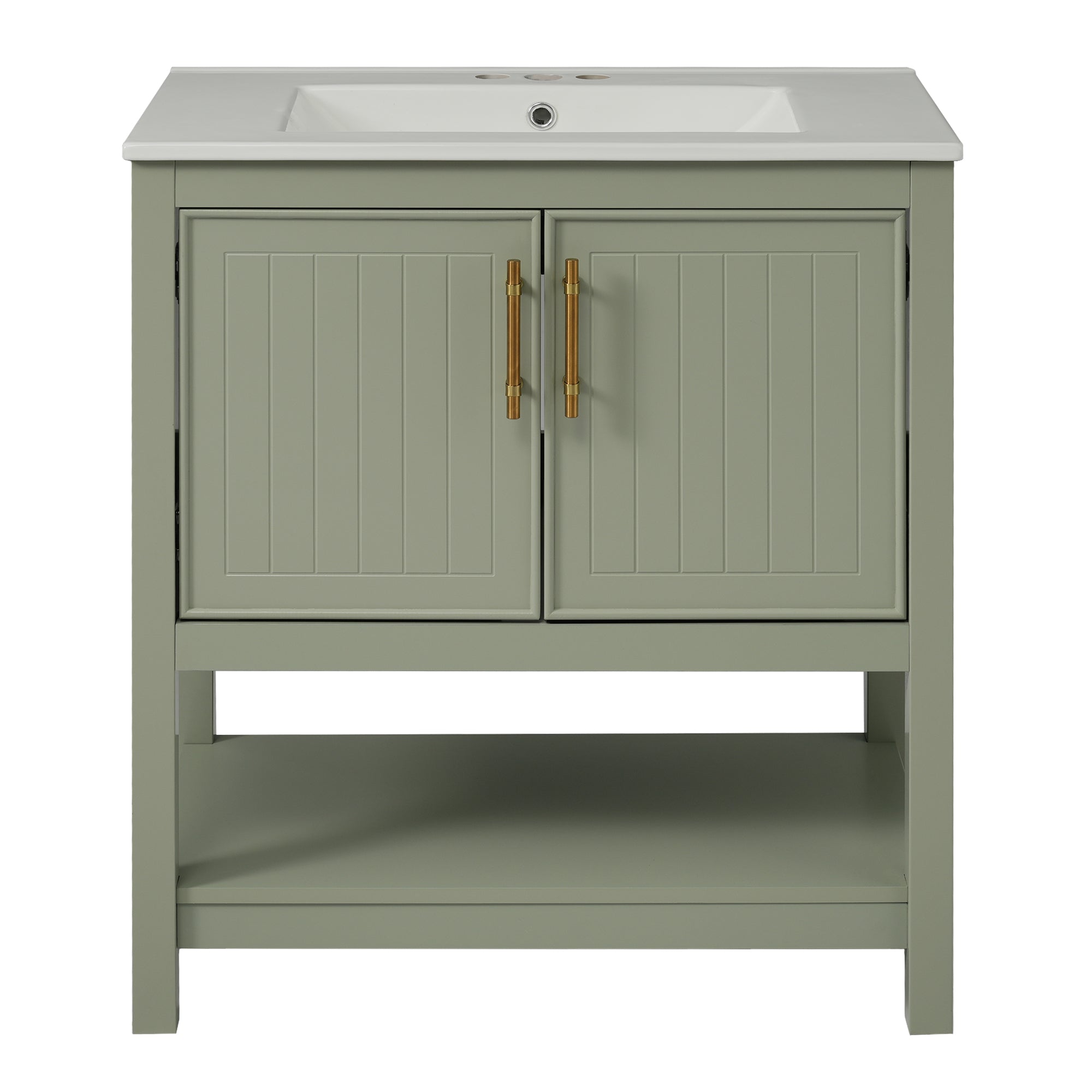 VanityFus 30-in Single Sink Combo Bathroom Vanity Green With White Ceramic Top 2 Soft-Close Doors