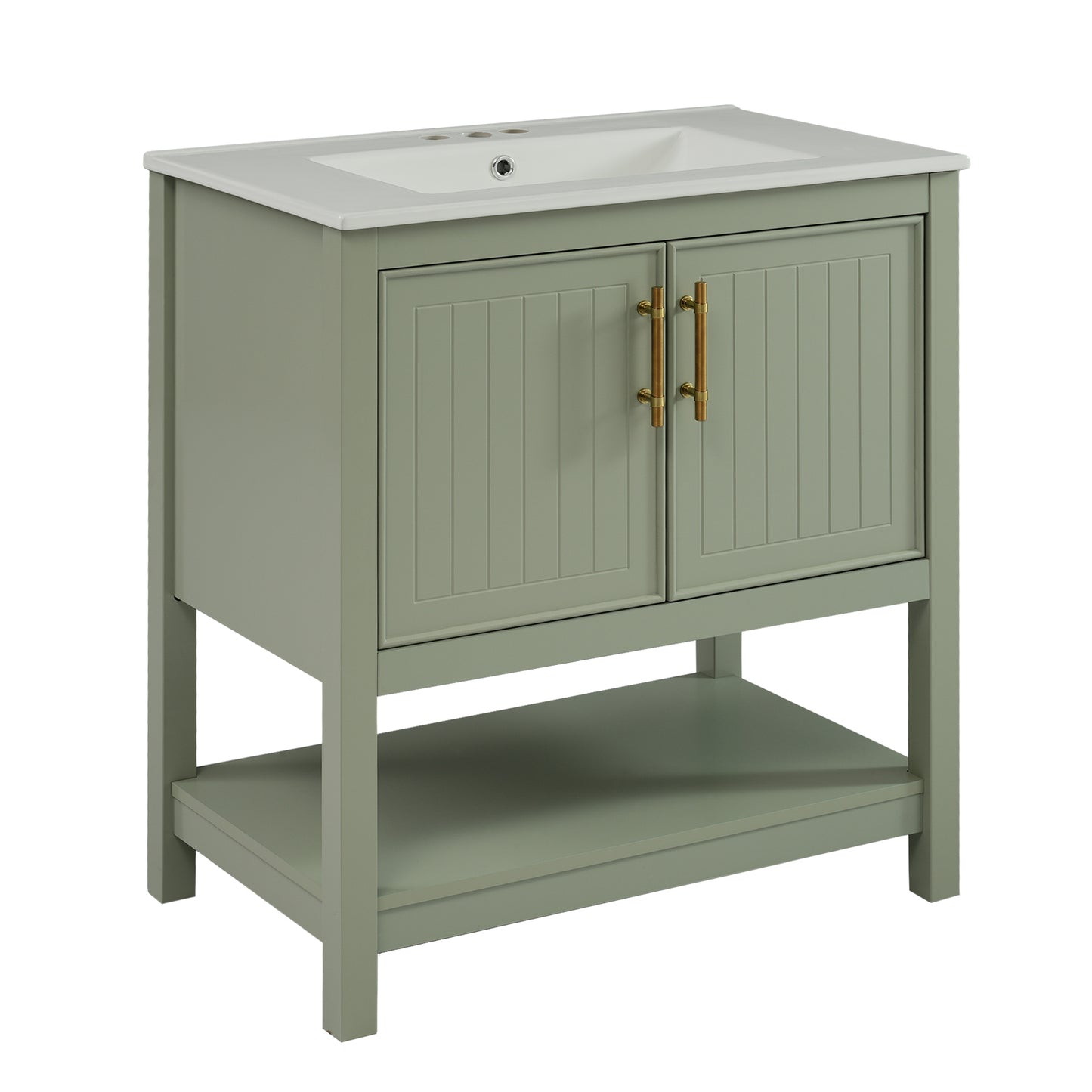 VanityFus 30-in Single Sink Combo Bathroom Vanity Green With White Ceramic Top 2 Soft-Close Doors