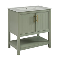 VanityFus 30-in Single Sink Combo Bathroom Vanity Green With White Ceramic Top 2 Soft-Close Doors