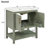 VanityFus 30-in Single Sink Combo Bathroom Vanity Green With White Ceramic Top 2 Soft-Close Doors