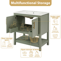 VanityFus 30-in Single Sink Combo Bathroom Vanity Green With White Ceramic Top 2 Soft-Close Doors