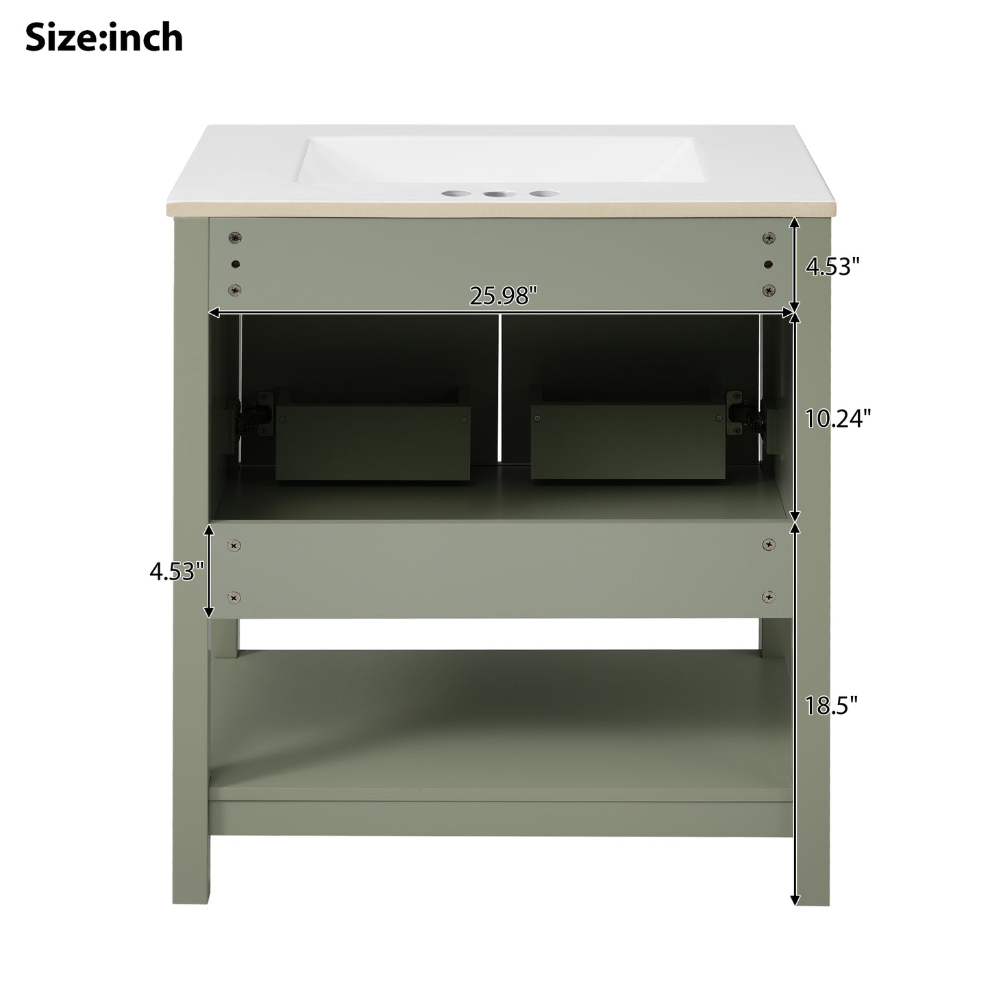 VanityFus 30-in Single Sink Combo Bathroom Vanity Green With White Ceramic Top 2 Soft-Close Doors