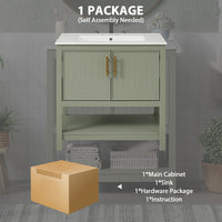 VanityFus 30-in Single Sink Combo Bathroom Vanity Green With White Ceramic Top 2 Soft-Close Doors
