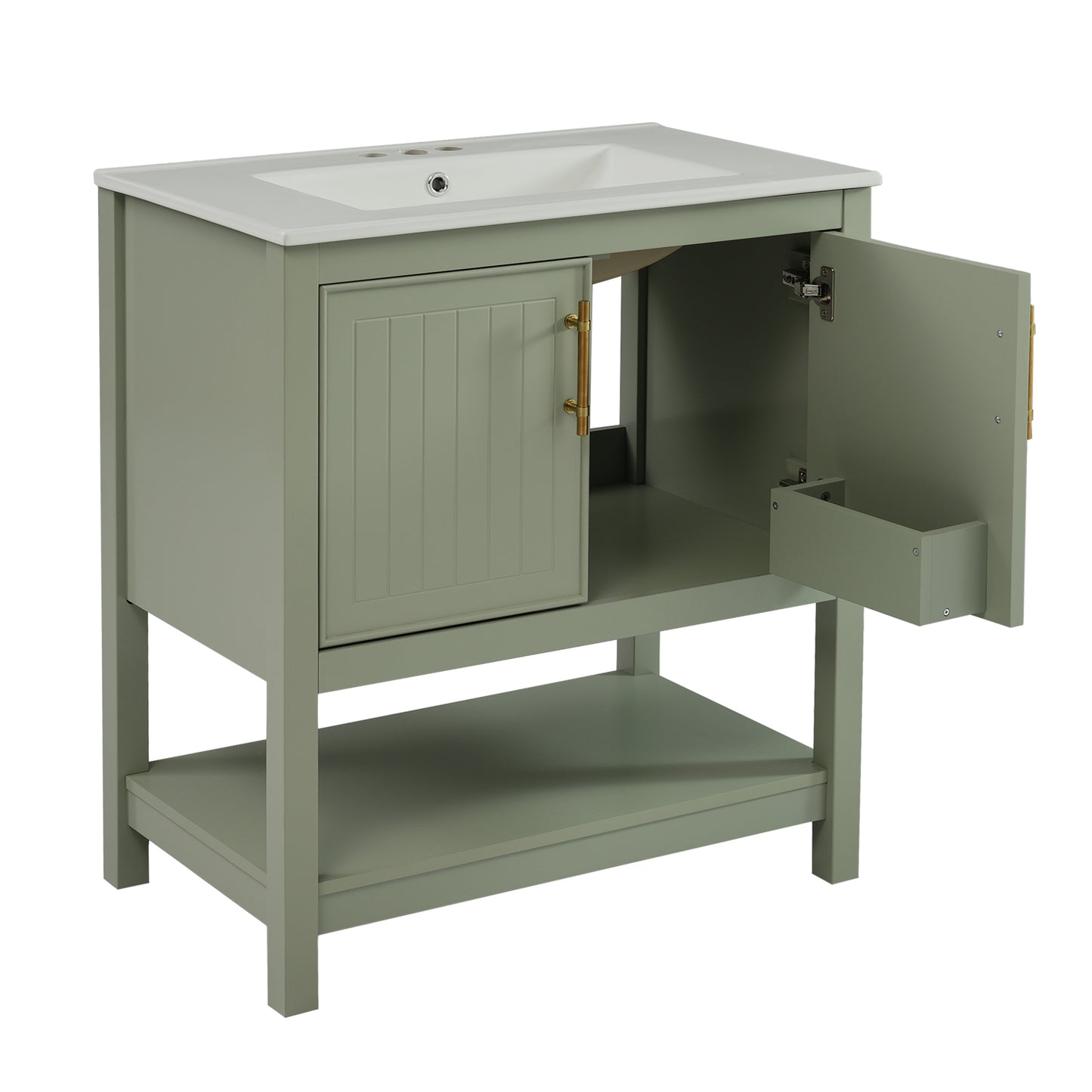 VanityFus 30-in Single Sink Combo Bathroom Vanity Green With White Ceramic Top 2 Soft-Close Doors