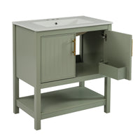 VanityFus 30-in Single Sink Combo Bathroom Vanity Green With White Ceramic Top 2 Soft-Close Doors