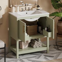 VanityFus 30-in Single Sink Combo Bathroom Vanity Green With White Ceramic Top 2 Soft-Close Doors