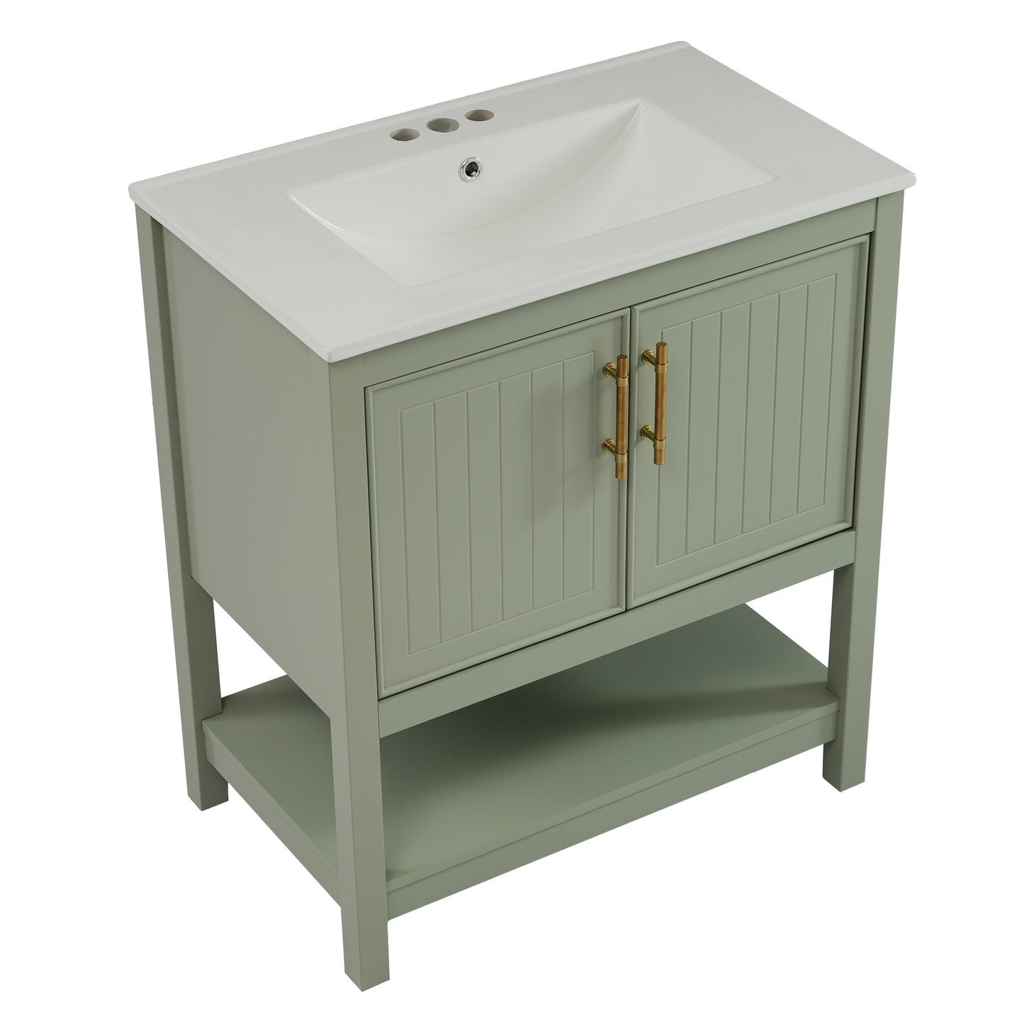 VanityFus 30-in Single Sink Combo Bathroom Vanity Green With White Ceramic Top 2 Soft-Close Doors