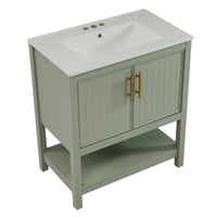VanityFus 30-in Single Sink Combo Bathroom Vanity Green With White Ceramic Top 2 Soft-Close Doors