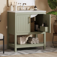 VanityFus 30-in Single Sink Combo Bathroom Vanity Green With White Ceramic Top 2 Soft-Close Doors