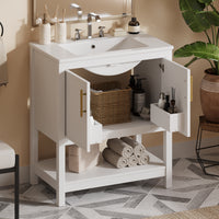 VanityFus 30-in Single Sink Combo White Bathroom Vanity With Ceramic Top 2 Soft-Close Doors